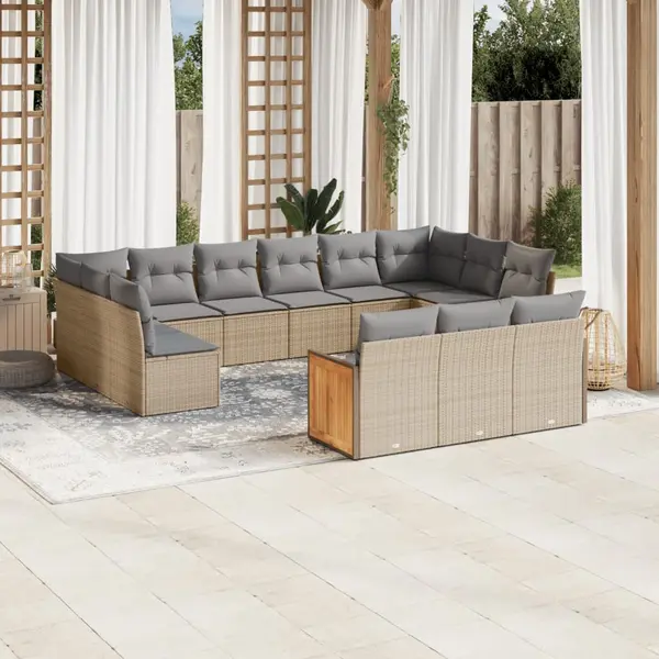 Gossi set canapele de gradina, 13 piese, cu perne, bej, poliratan