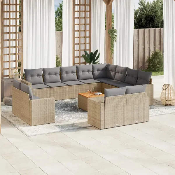 Gossi set canapele de gradina, 13 piese, cu perne, bej, poliratan