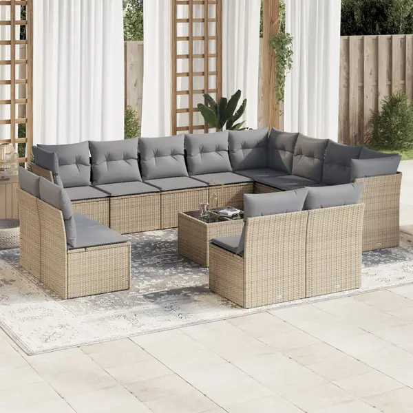 Gossi set canapele de gradina, 13 piese, cu perne, bej, poliratan