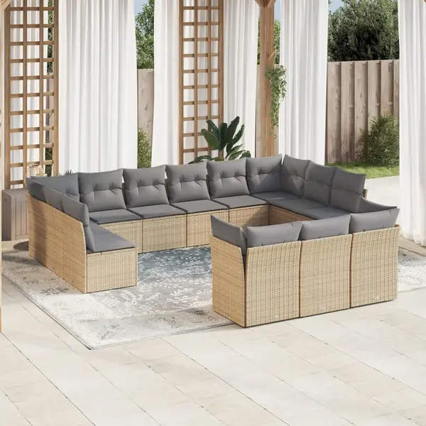 Gossi set canapele de gradina, 13 piese, cu perne, bej, poliratan