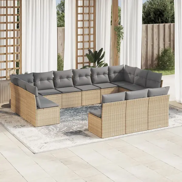 Gossi set canapele de gradina, 13 piese, cu perne, bej, poliratan