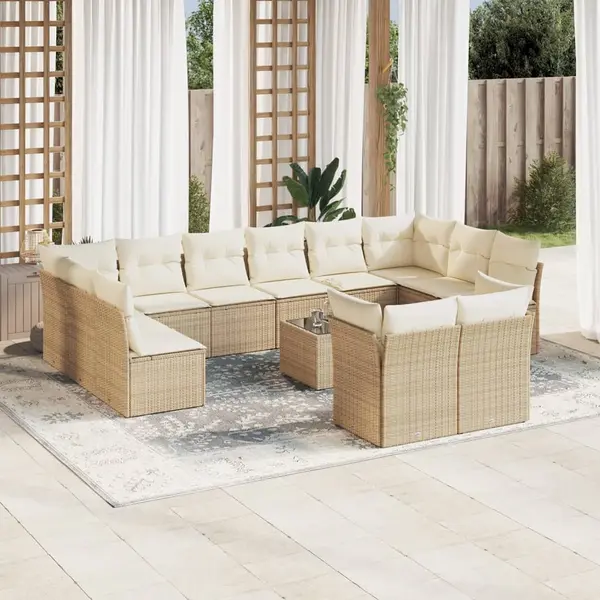 Gossi set canapele de gradina, 13 piese, cu perne, bej, poliratan