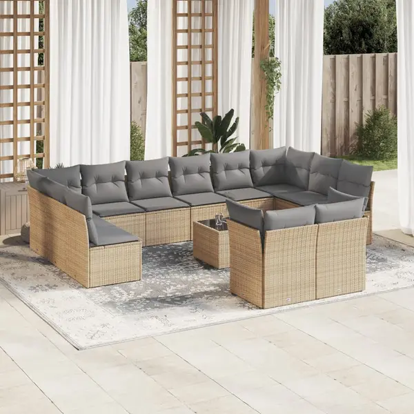 Gossi set canapele de gradina, 13 piese, cu perne, bej, poliratan