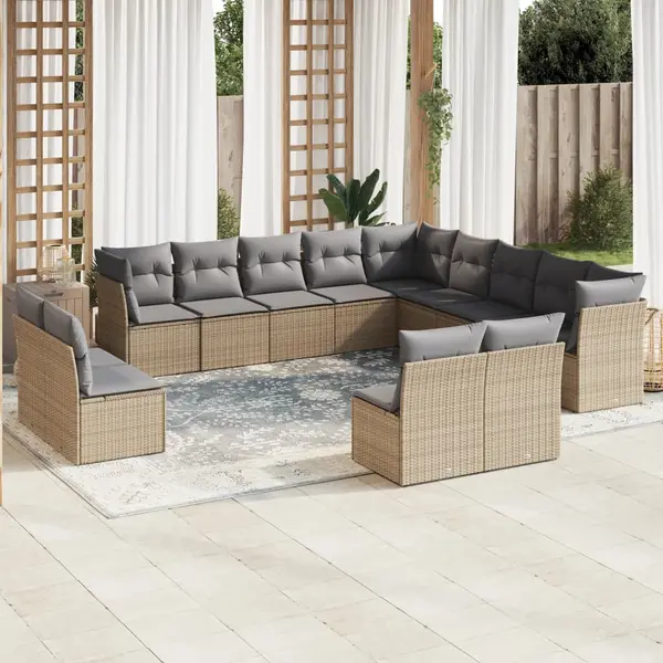 Gossi set canapele de gradina, 13 piese, cu perne, bej, poliratan