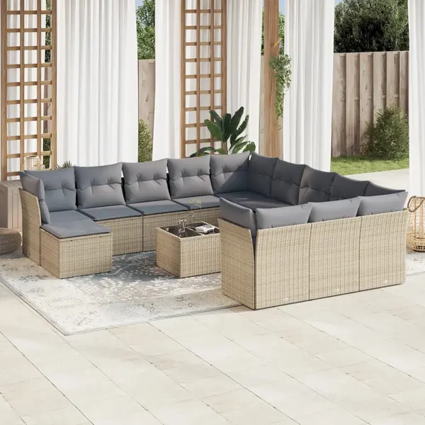 Gossi set canapele de gradina, 13 piese, cu perne, bej, poliratan