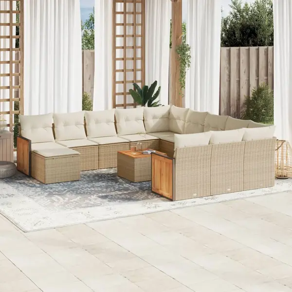 Gossi set canapele de gradina, 13 piese, cu perne, bej, poliratan