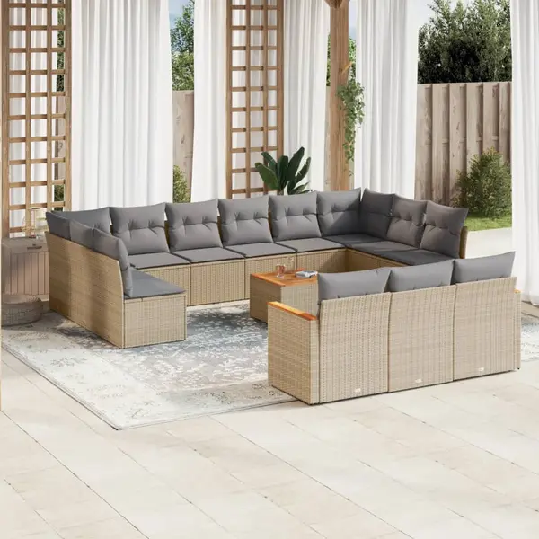 Gossi set canapele de gradina, 14 piese, cu perne, bej, poliratan