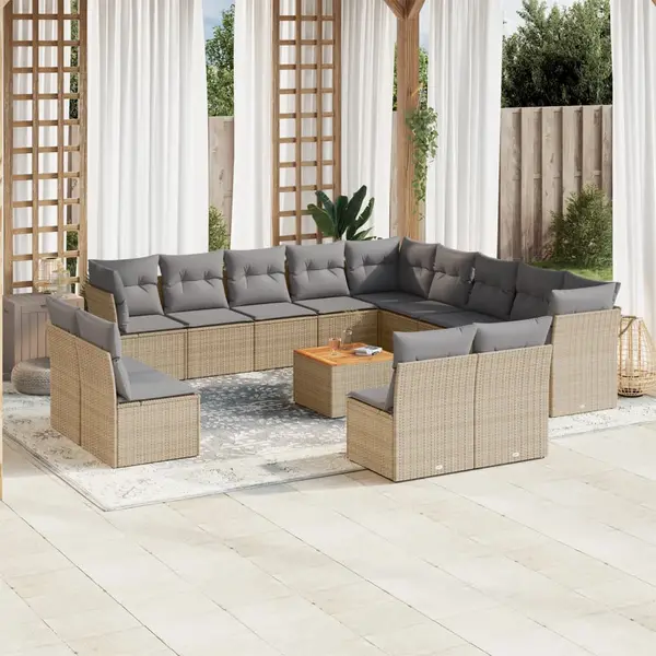 Gossi set canapele de gradina, 14 piese, cu perne, bej, poliratan