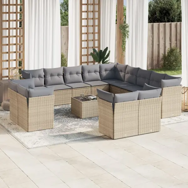 Gossi set canapele de gradina, 14 piese, cu perne, bej, poliratan