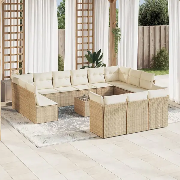 Gossi set canapele de gradina, 14 piese, cu perne, bej, poliratan