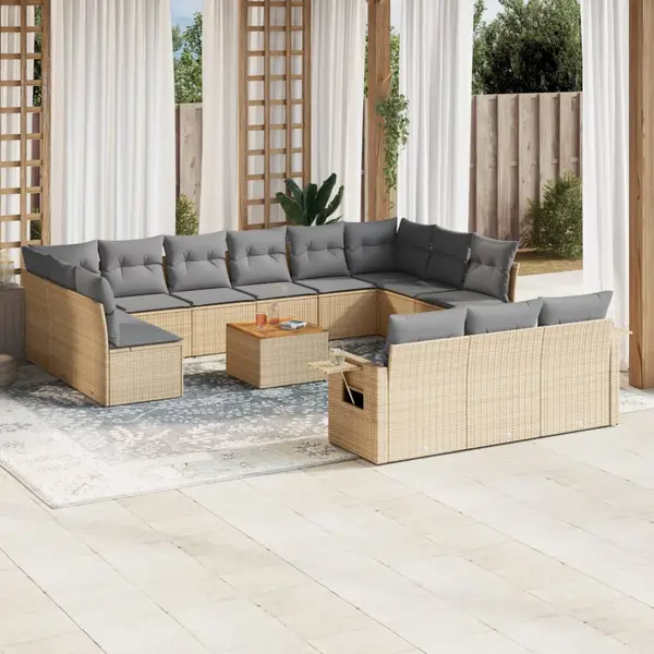 Gossi set canapele de gradina, 14 piese, cu perne, bej, poliratan