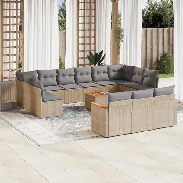 Gossi set canapele de gradina, 14 piese, cu perne, bej, poliratan