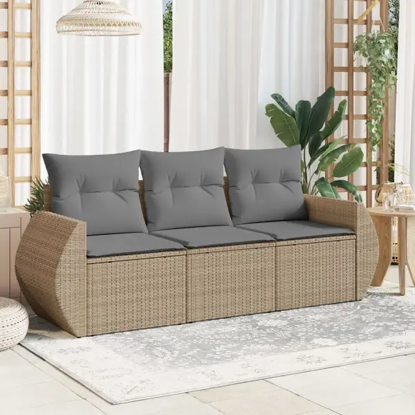 Gossi set canapele de gradina, 3 piese, cu perne, bej, poliratan