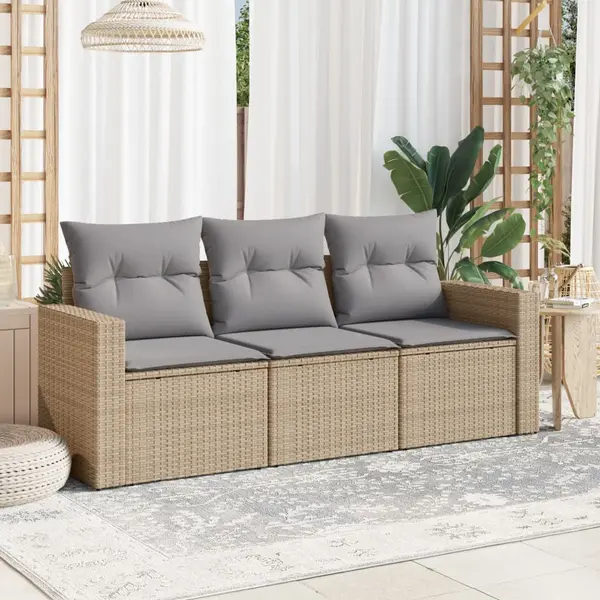 Gossi set canapele de gradina, 3 piese, cu perne, bej, poliratan