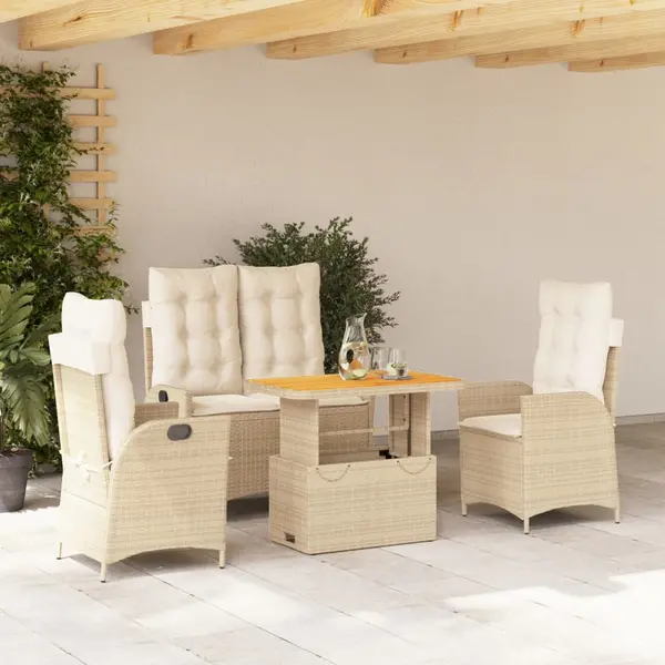 Gossi set canapele de gradina, 4 piese, cu perne, bej, poliratan
