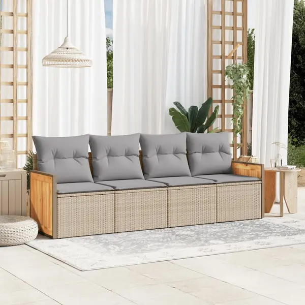 Gossi set canapele de gradina, 4 piese, cu perne, bej, poliratan