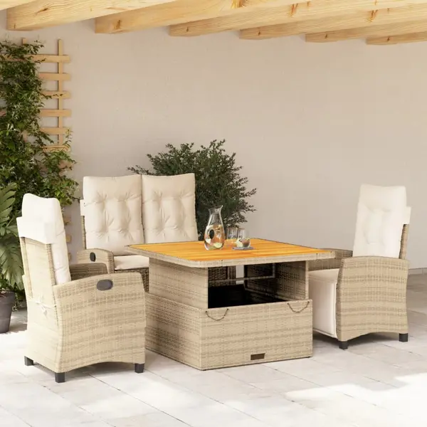 Gossi set canapele de gradina, 4 piese, cu perne, bej, poliratan