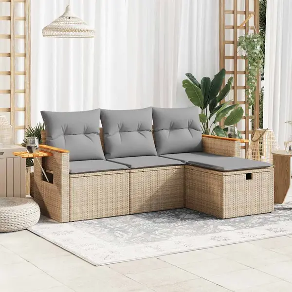 Gossi set canapele de gradina, 4 piese, cu perne, bej, poliratan
