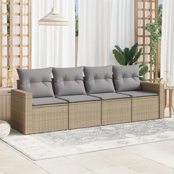 Gossi set canapele de gradina, 4 piese, cu perne, bej, poliratan