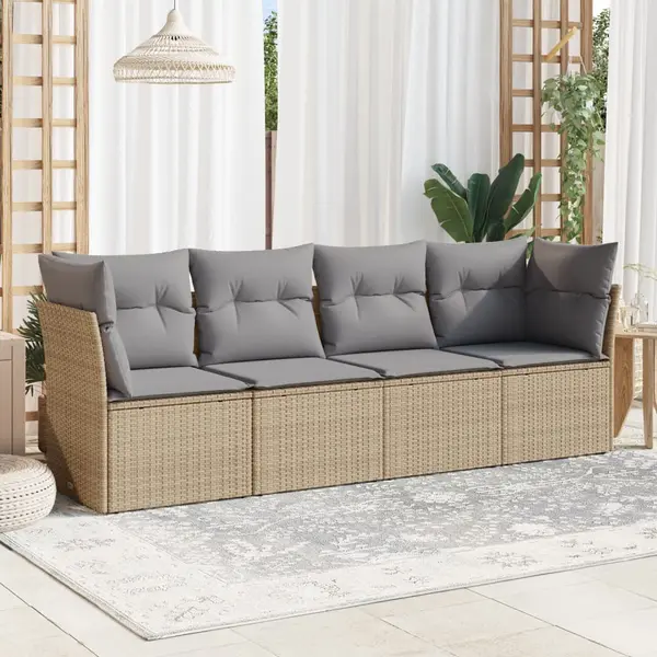 Gossi set canapele de gradina, 4 piese, cu perne, bej, poliratan