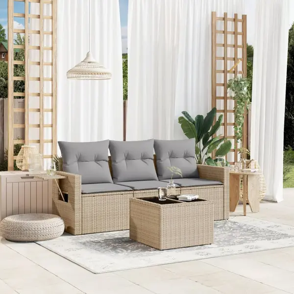Gossi set canapele de gradina, 4 piese, cu perne, bej, poliratan