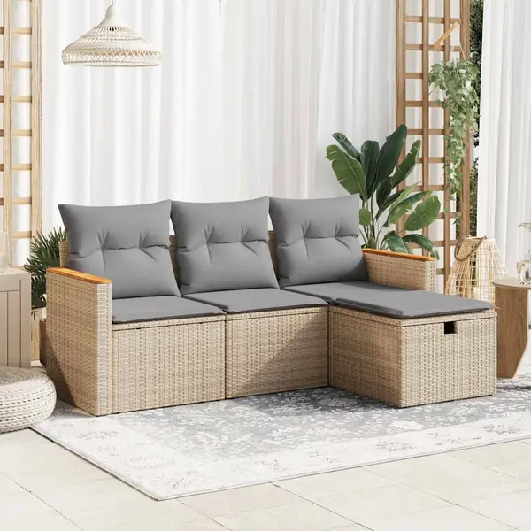 Gossi set canapele de gradina, 4 piese, cu perne, bej, poliratan
