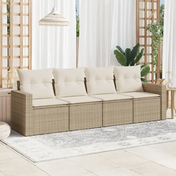 Gossi set canapele de gradina, 4 piese, cu perne, bej, poliratan