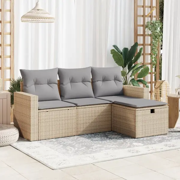 Gossi set canapele de gradina, 4 piese, cu perne, bej, poliratan