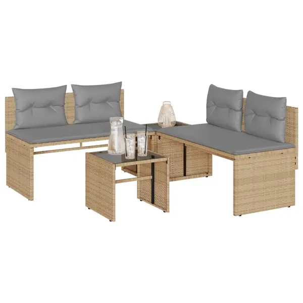 Gossi set canapele de gradina, 4 piese, cu perne, bej, poliratan