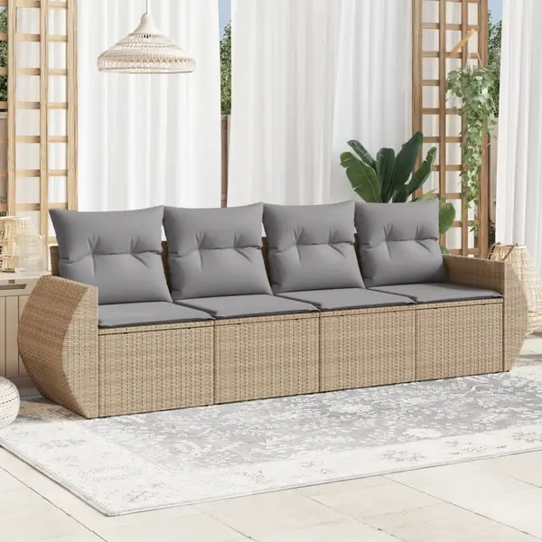 Gossi set canapele de gradina, 4 piese, cu perne, bej, poliratan