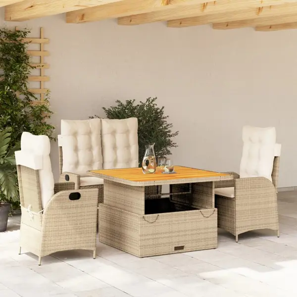 Gossi set canapele de gradina, 4 piese, cu perne, bej, poliratan