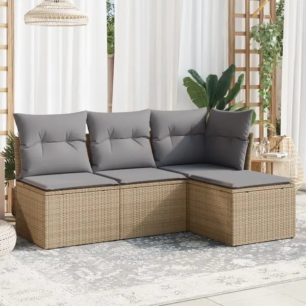 Gossi set canapele de gradina, 4 piese, cu perne, bej, poliratan