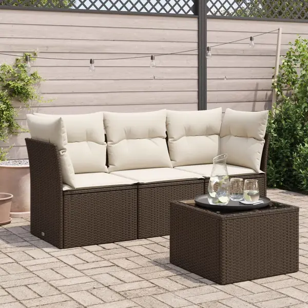 Gossi set canapele de gradina, 4 piese, cu perne, maro, poliratan