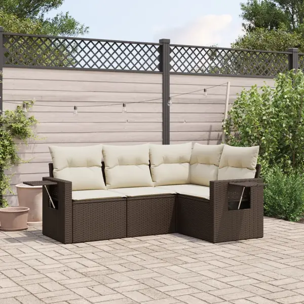 Gossi set canapele de gradina, 4 piese, cu perne, maro poliratan maro