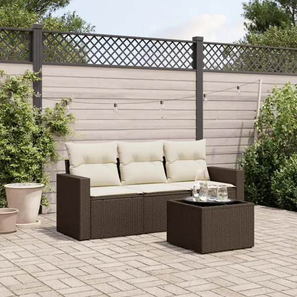 Gossi set canapele de gradina, 4 piese, cu perne, maro poliratan maro