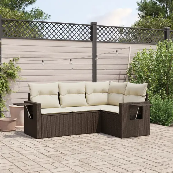 Gossi set canapele de gradina, 4 piese, cu perne, maro poliratan maro