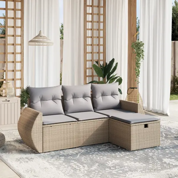 Gossi set canapele de gradina, 4 piese, cu perne, mix bej, poliratan