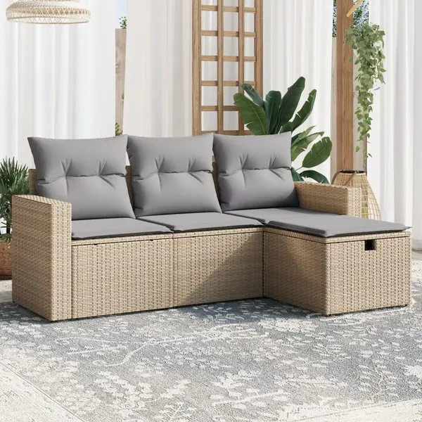 Gossi set canapele de gradina, 4 piese, cu perne, mix bej, poliratan