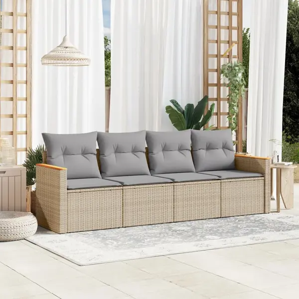 Gossi set canapele de gradina, 4 piese, cu perne, mix bej, poliratan