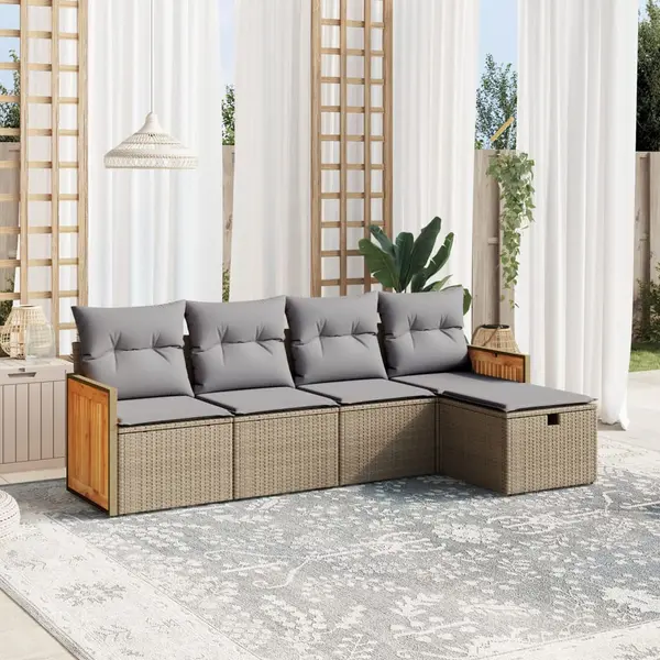 Gossi set canapele de gradina, 5 piese, cu perne, bej, poliratan