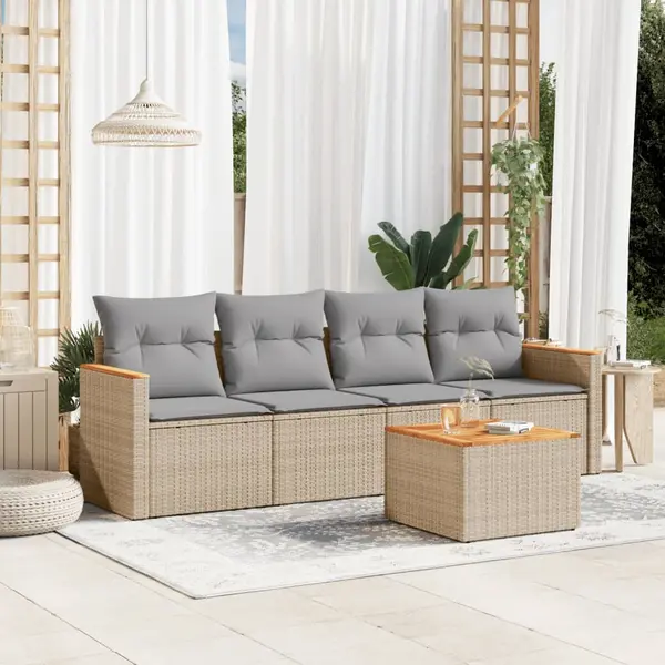 Gossi set canapele de gradina, 5 piese, cu perne, bej, poliratan
