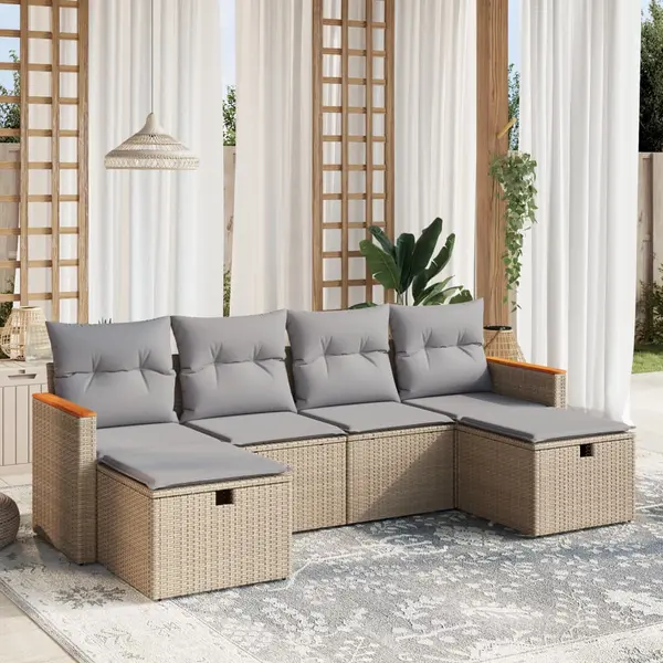 Gossi set canapele de gradina, 6 piese, cu perne, bej, poliratan