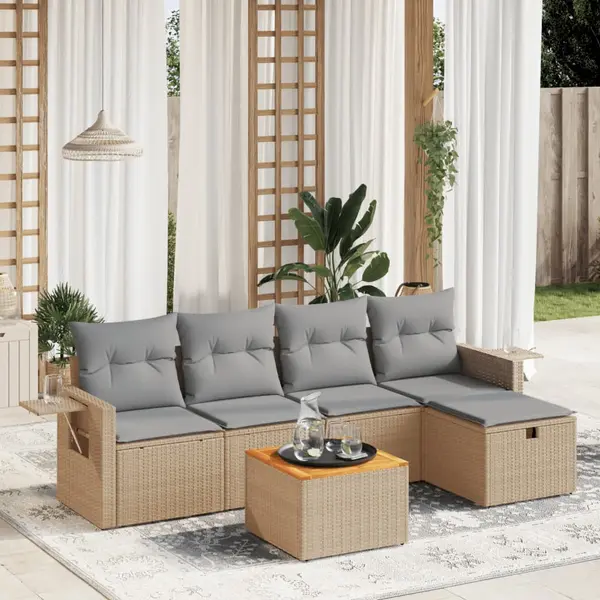 Gossi set canapele de gradina, 6 piese, cu perne, bej, poliratan