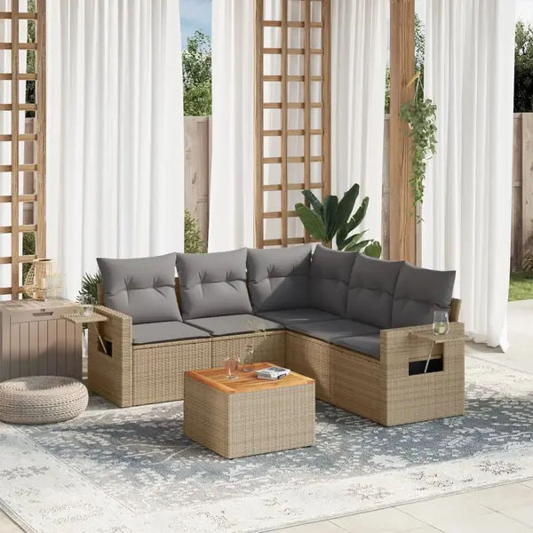 Gossi set canapele de gradina, 6 piese, cu perne, bej, poliratan