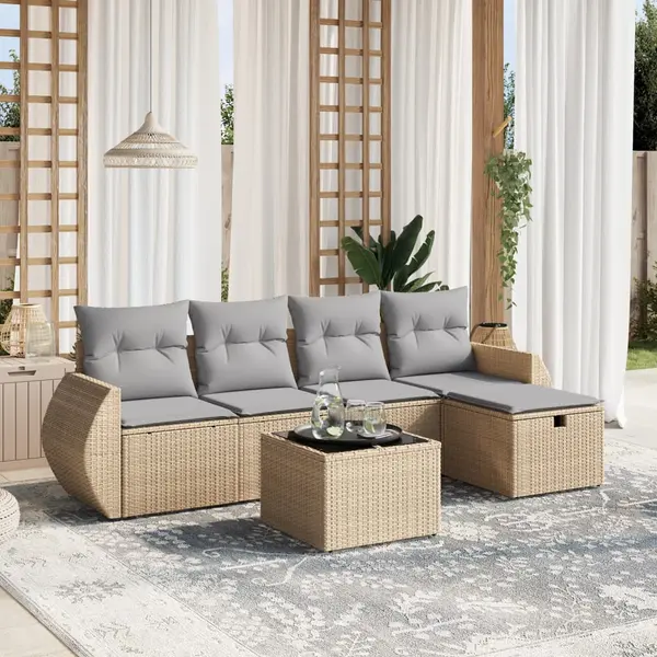 Gossi set canapele de gradina, 6 piese, cu perne, bej, poliratan