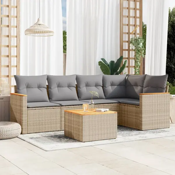 Gossi set canapele de gradina, 6 piese, cu perne, bej, poliratan