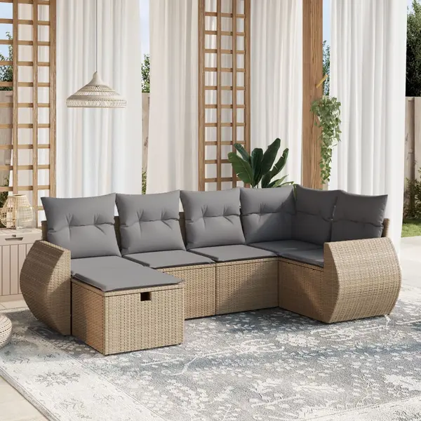 Gossi set canapele de gradina, 6 piese, cu perne, bej, poliratan