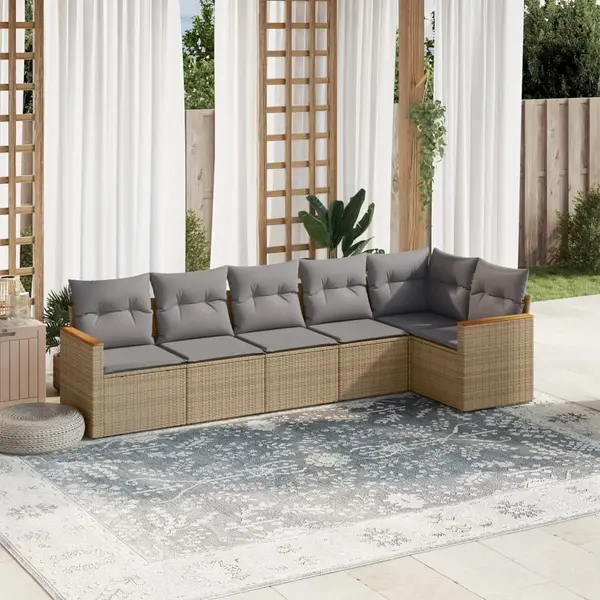 Gossi set canapele de gradina, 6 piese, cu perne, bej, poliratan