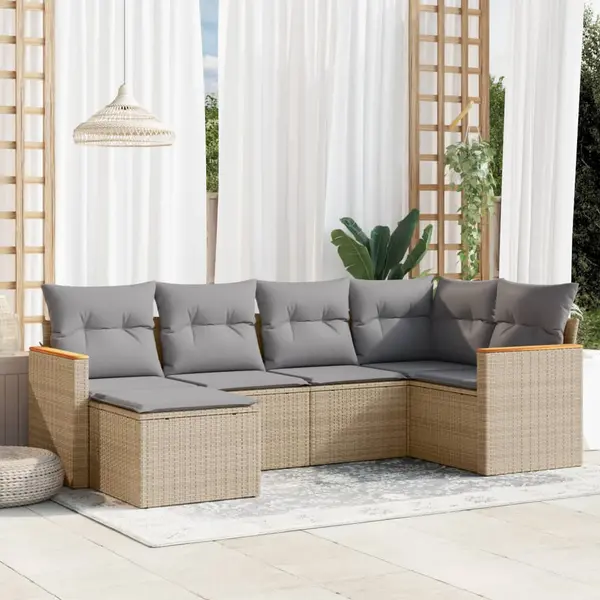 Gossi set canapele de gradina, 6 piese, cu perne, bej, poliratan