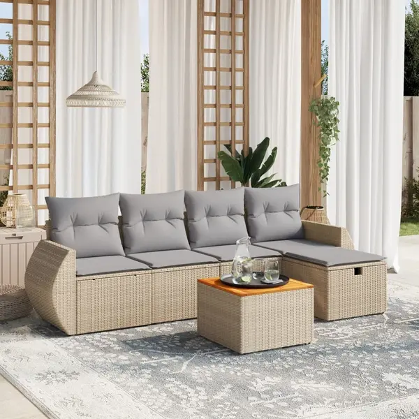 Gossi set canapele de gradina, 6 piese, cu perne, bej, poliratan